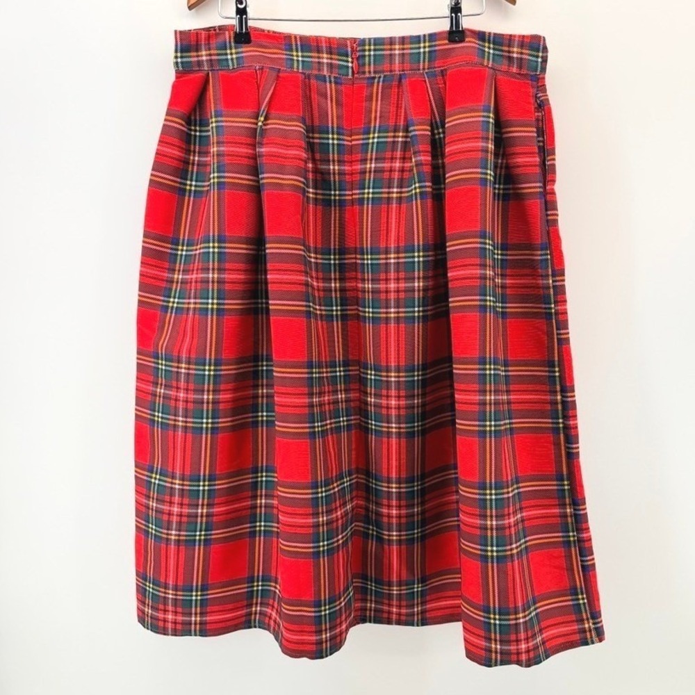 New York & Company Red Tartan Plaid Pleated Midi Skirt XL Pockets Holiday Party - Picture 4 of 8